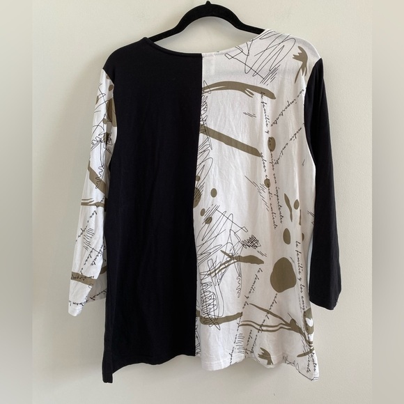 Parsley & Sage Black and White Abstract Lagenlook 3/4 Sleeves Blouse Size L - Picture 9 of 10